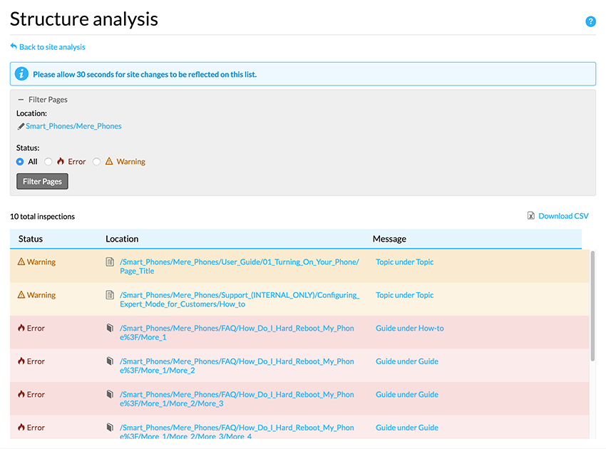 Screenshot of structure analysis report