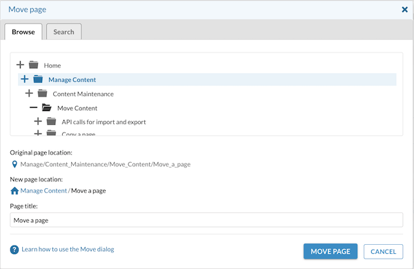 Move page dialog screenshot