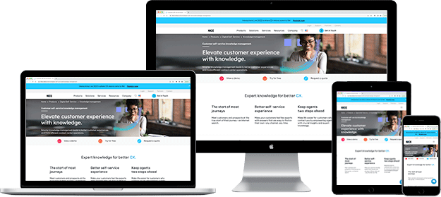 Nice CXone website shown responsively on laptop, tablet, monitor, and phone screens