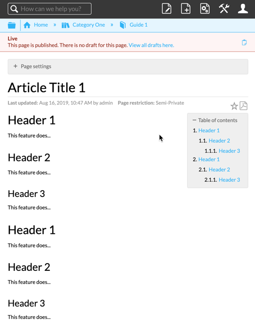 Headers and how they are connect to the table of contents