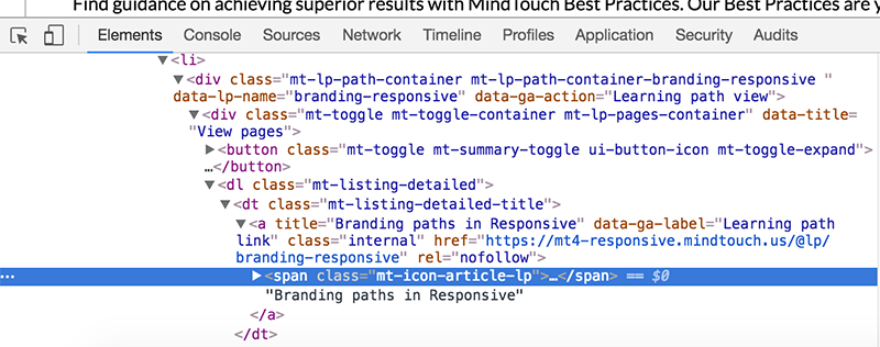 Screenshot of selected <span> in dev tools