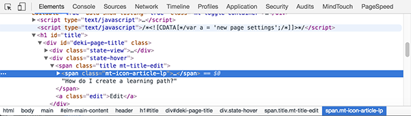 Screenshot of path icon <span> tag selected in dev tools